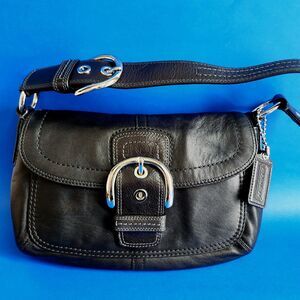 NEW no tags/ COACH Soho Vintage F13105 Black Leather Shoulder Bag Silver Buckle